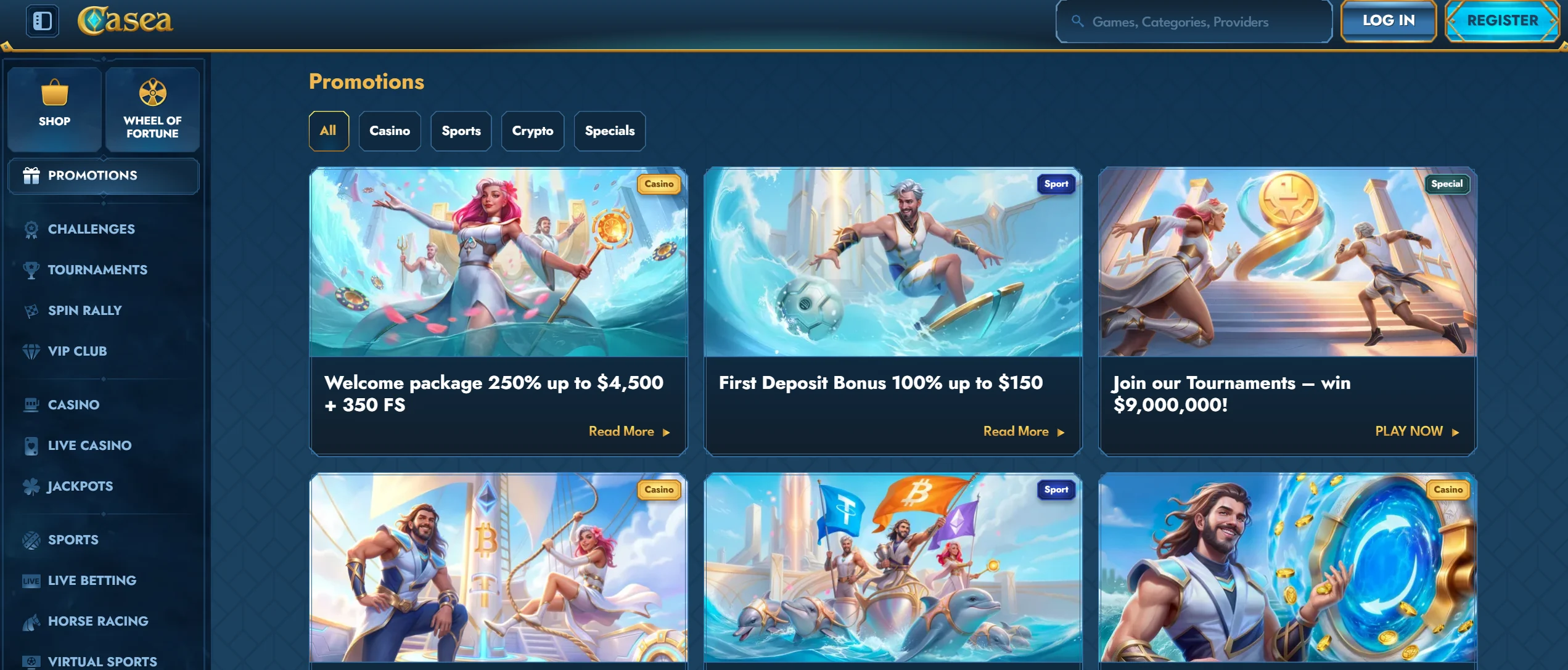 Casea casino home page screenshot