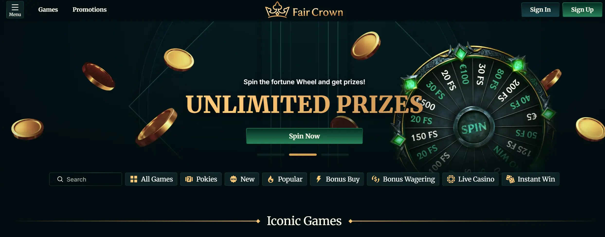 Faircrown casino home page screenshot