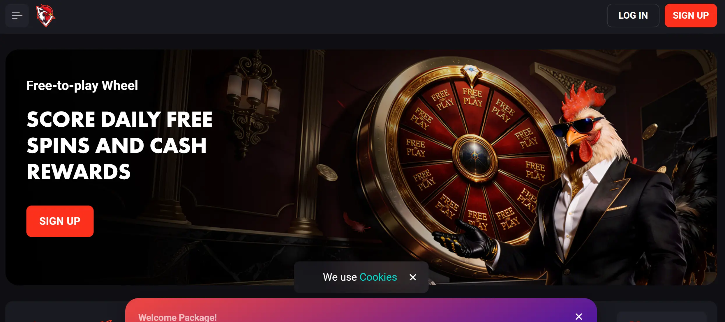 Rooster Bet casino home page screenshot